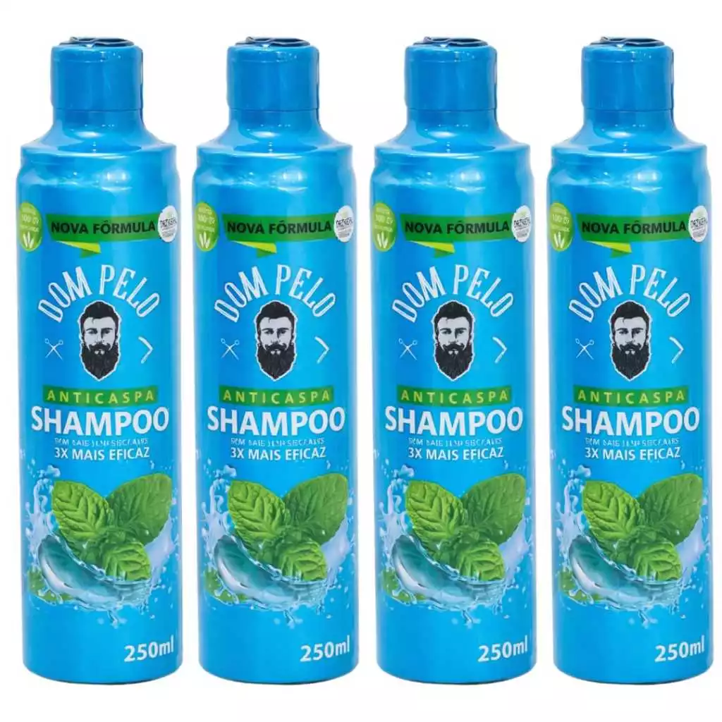 Kit 4 Shampoos Anticaspa Dom Pelo 250ml Nova Fórmula - 3 em 1 para Cabelo, Barba e Bigode